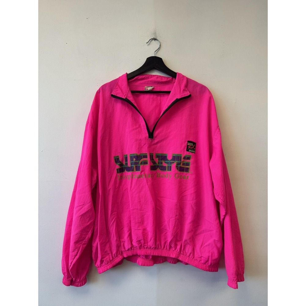 Vintage Surf Style Jacket Mens XL Pink Nylon 1/4 Zip‎ Windbreaker Beach 90s